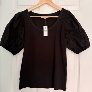 LOFT Black Puff Sleeve Scoop Neck Tee Size Medium NWT